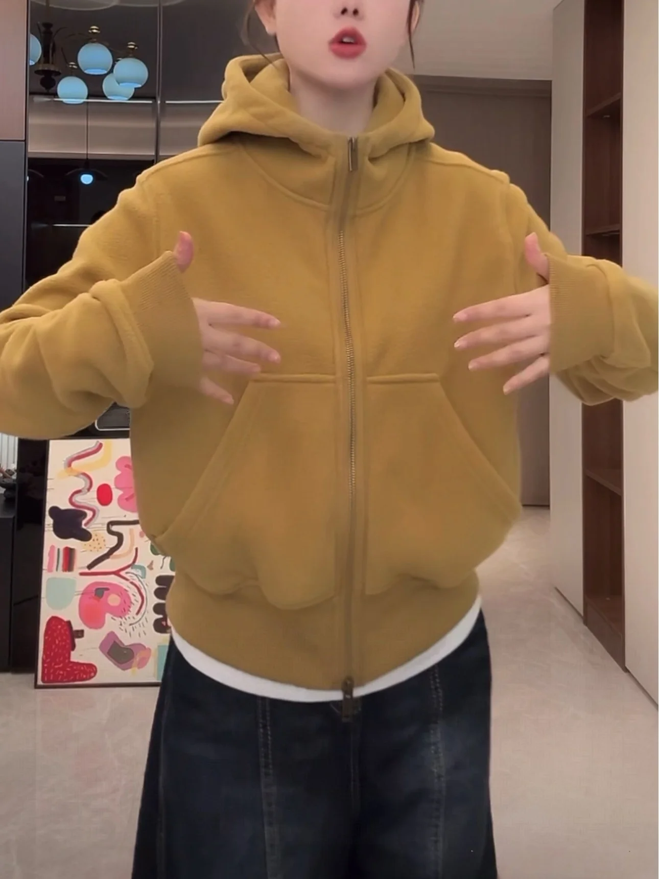 Thiened 양면 Fce 스웨트셔츠 자켓 여성 캐주얼 올매치 슬림핏 롱 슬리브 오픈 가디건 겨울용