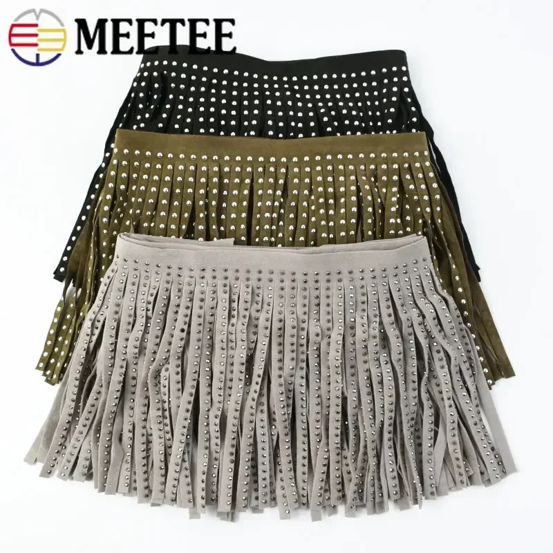 1/2Meters Meetee Velvet Leather Tassels Flannelette Rivet Lace Hem Suede Diamond Fringe DIY Handmade Jeans Coat Decor Material