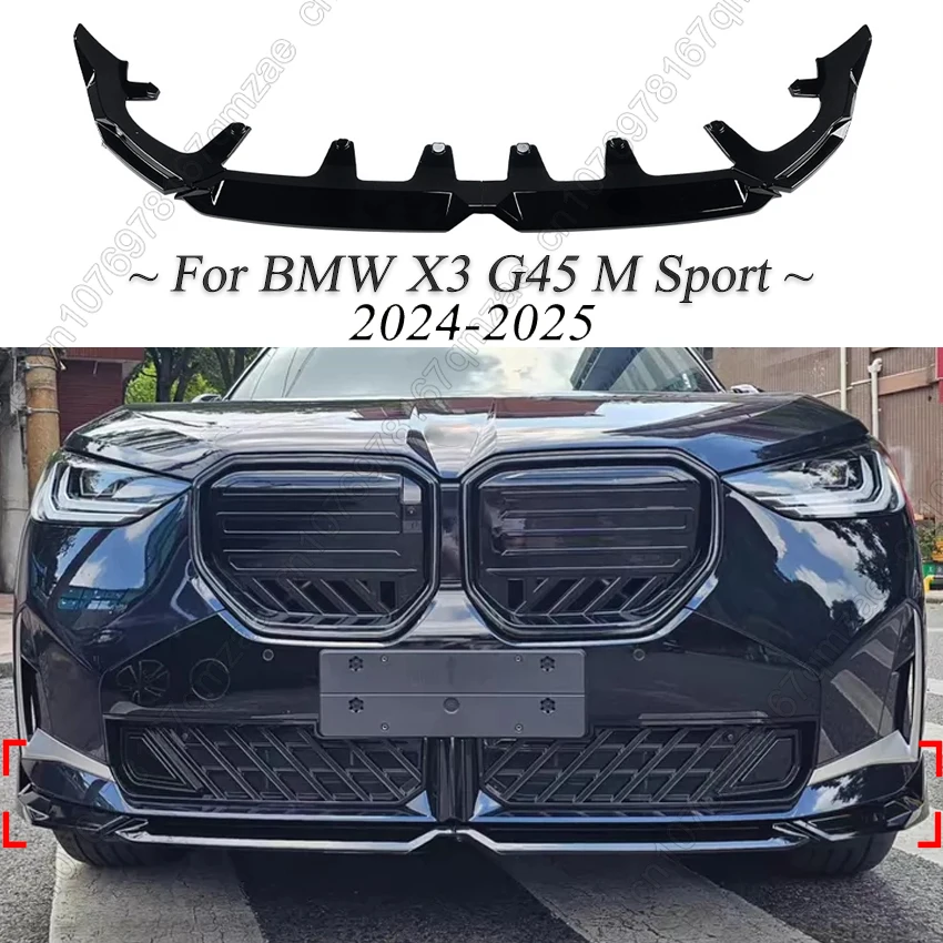 

For BMW X3 G45 2024 2025 4PCS Front Spoiler Lip Splitter MP Style Gloss Black Aero Body Kit Exterior Accessories ABS Trim