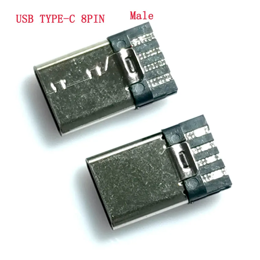 1-10PCS USB type-C Male 8P Simple Welding Wire Type Double-Sided Welding Wire Black Glue