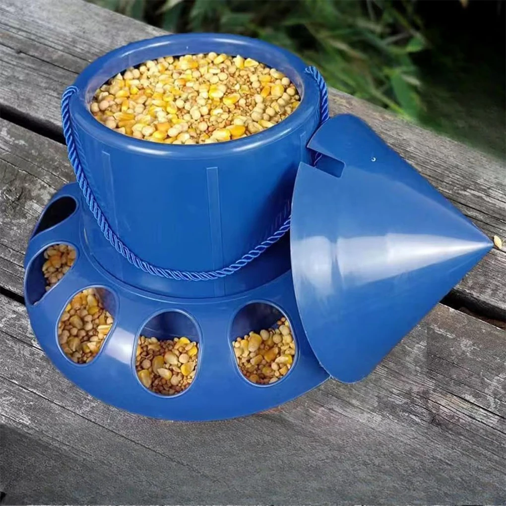 وحدة تغذية طيور الدجاج مع غطاء تمنع الانسكاب وحدة تغذية أوتوماتيكية 11 منفذًا مقاومة للانسكاب وحدة تغذية الطيور للحمام والدجاج والبط #2