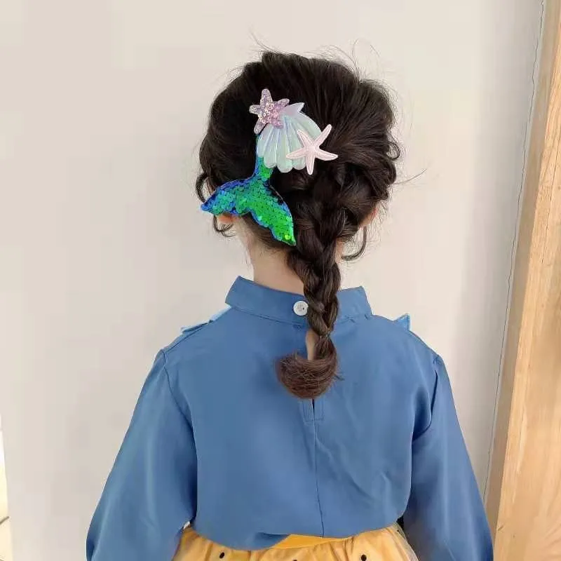 머리삔 1PC Shinying Mermaid Hairclips Girls Lovely Starfish Hairpin Baby Kids Bangs Decorative Hair Clip Cartoon Colorful Headwear