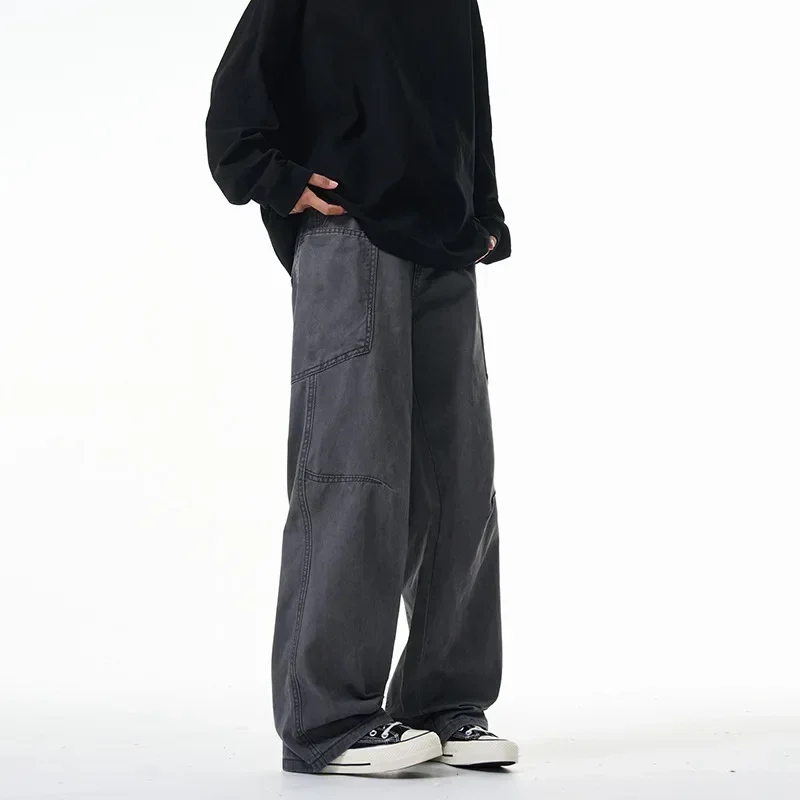 

Daboni New Summer Grey Washed Unisex Loose American High Street Cleanfit Multi Pocket Workwear Pants Casual Loose Trousers