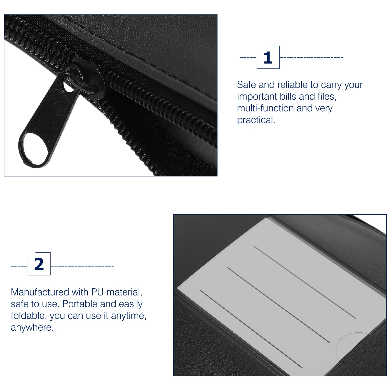 

Foldable Money Pouch Note Bag Storage Black PU Ticket Bank Bill Holder Organizer Zipper Cash Envelopes Budgeting Wallet