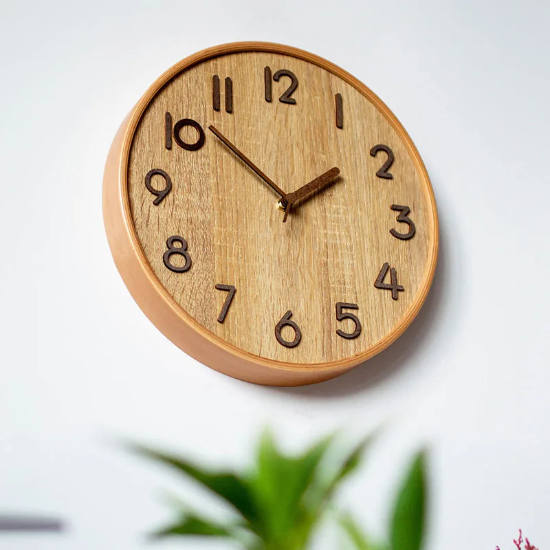 12 Inch Wooden Wall Clock 3D Stereo Scale Numbers Modern Silent Wall Watch for Home Living Room Office Art Decor