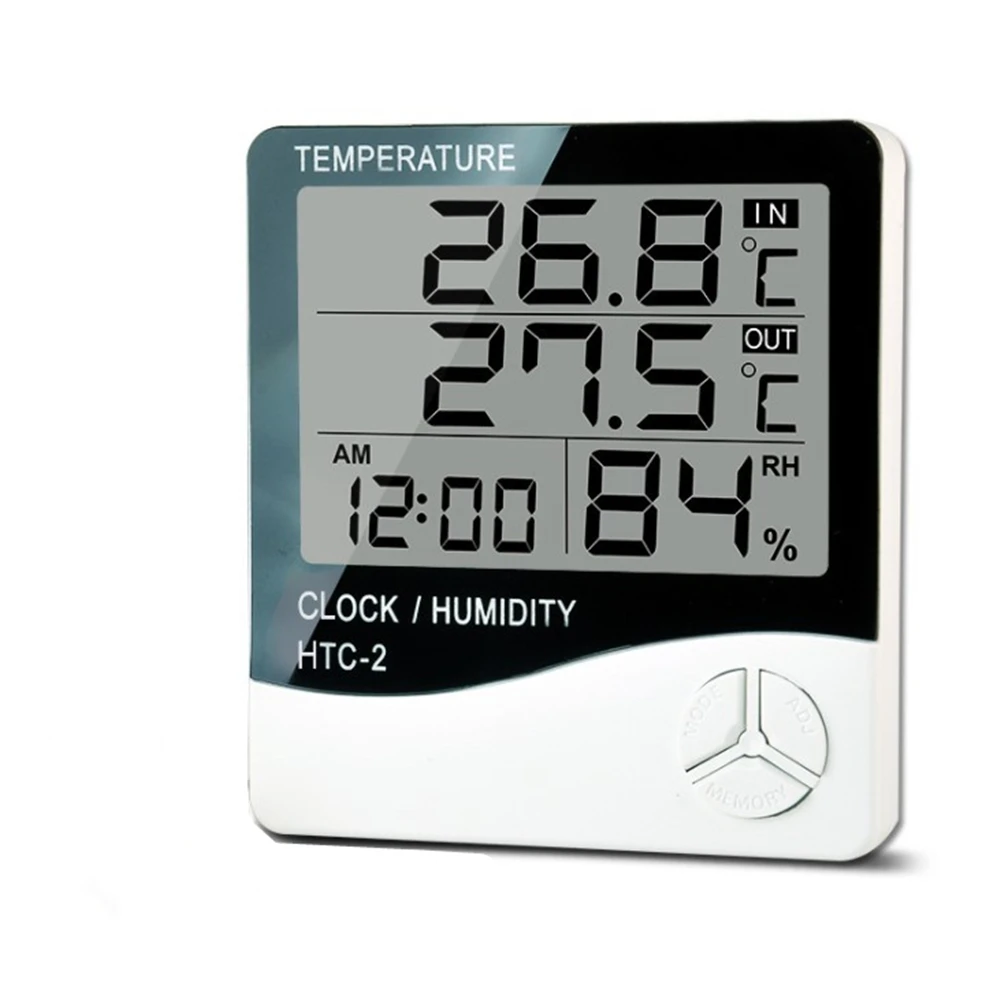 LCD Electronic Digital Temperature Humidity Meter Thermometer Hygrometer Indoor Outdoor Weather Station Clock HTC-1 HTC-2