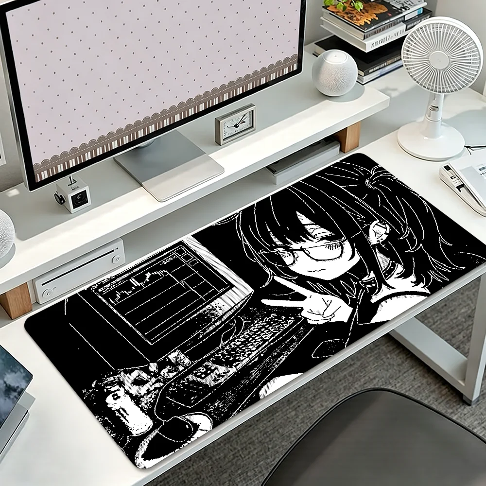 Y2K Anime Pixel Girl Black White Mouse Pad Non-slip Thickened MousePad Student Cushion Large Writing Gaming Lockedge Office