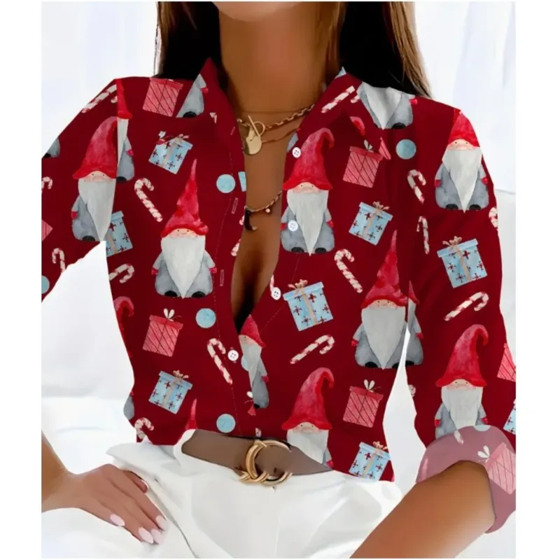 New Personalized Printed Patterns Women's Shirt Office Commuter Collar Button Up Shirt Top Women's Comfortable Styles Premium