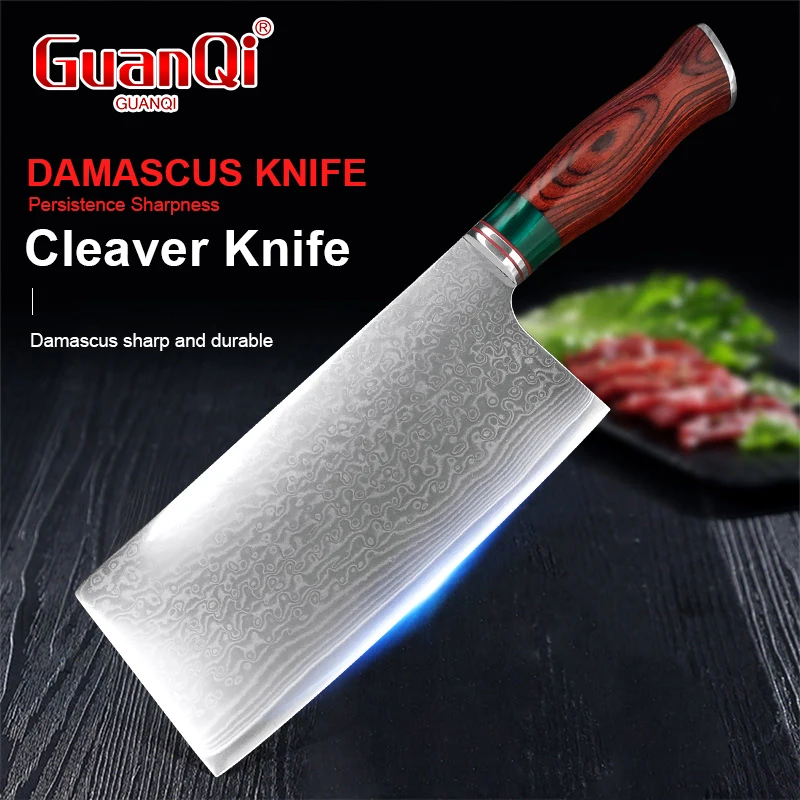 Farbe Damaskus Stahl Hackmesser BBQ Fleisch Hackmesser Obst Schneidemesser Gemüse Holzgriff Kochmesser und Zubehör