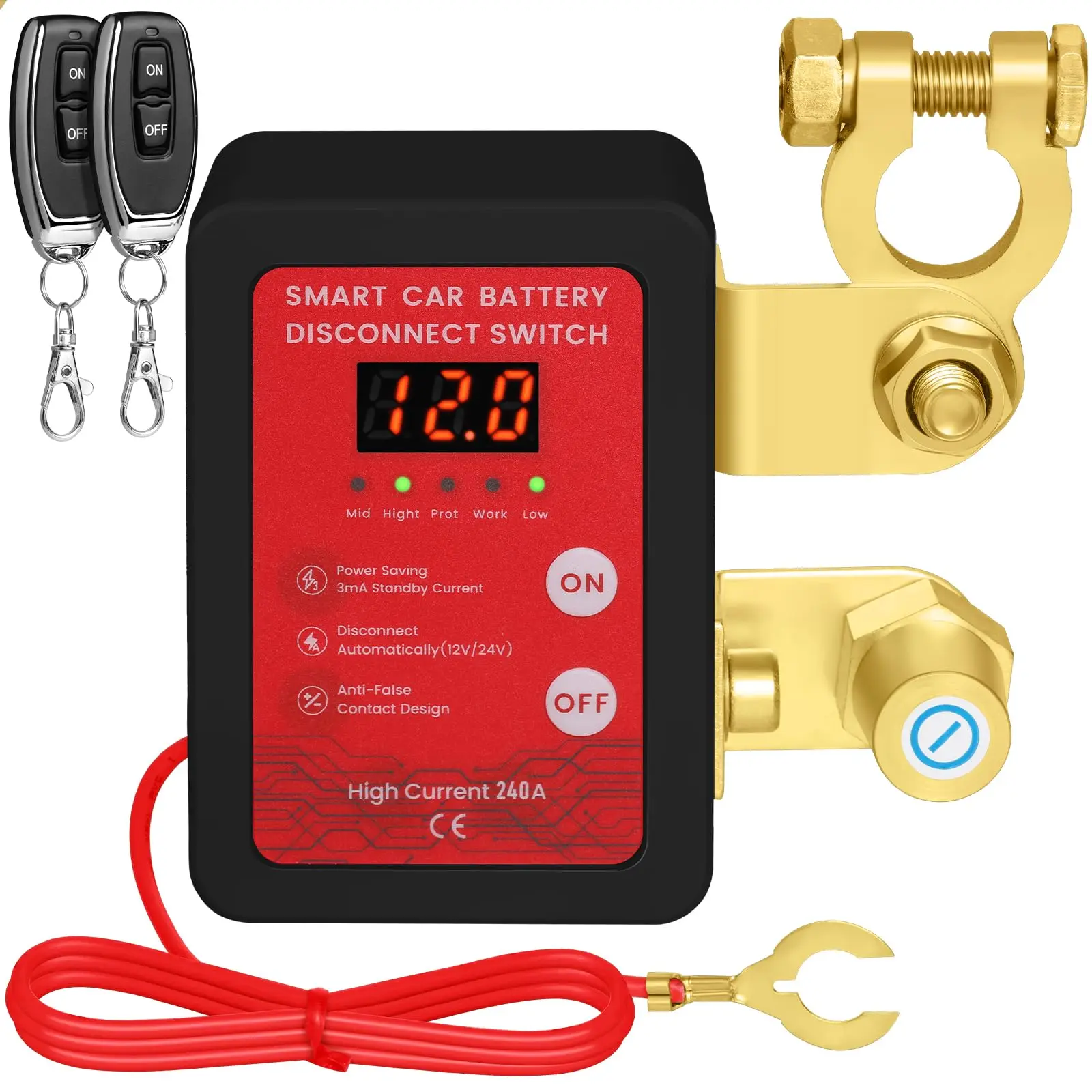 12V Remote Battery Disconnect Switch Smart Voltage Car Battery Kill Switch for Vehicle RV ATV Truck Boat with LED