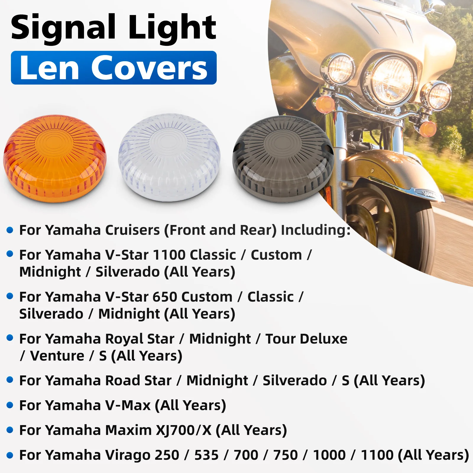 4/2Pcs Motorcycle Turn Signals Lens Cover Smoke/Clear/Amber For Yamaha V Star 650 1100 Vmax 1200 1700 Indicator Indicator Covers