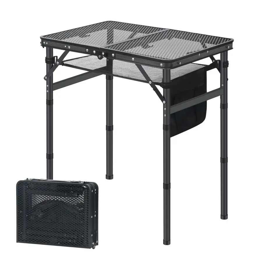 

Small Folding Grill Table, Portable Picnic Table for Camping Outdoor Cooking BBQ, 3 Heights Adjustable Grill Stand with Mesh Bag