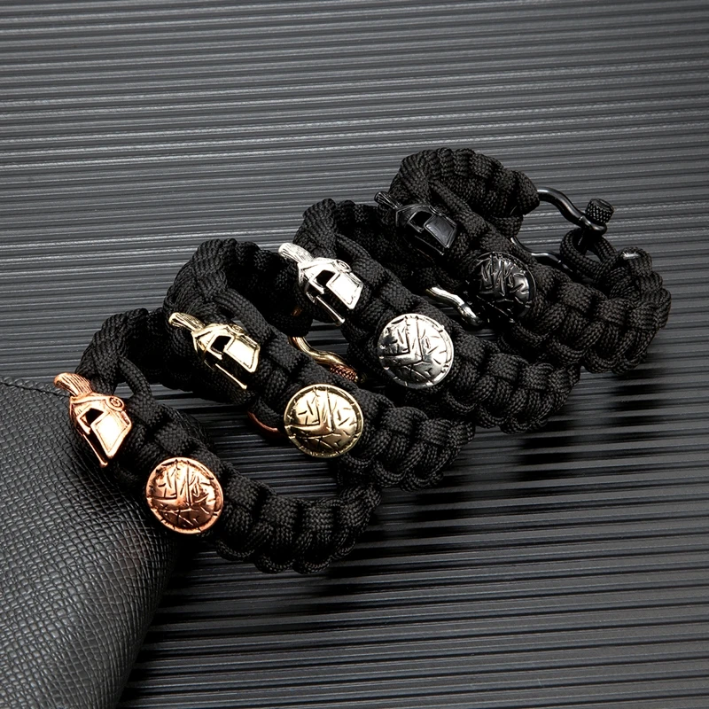 Men Nordic Outdoor Spartan Warrior Helmet Bracelets Survival Paracord with Metal Buckle Bracelets Vintage Vikings Accessories