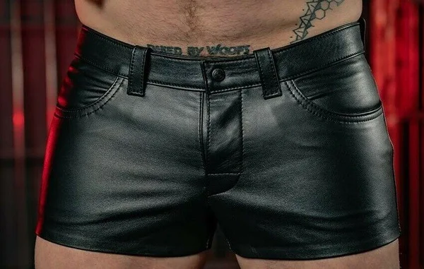 Mens  Leather Shorts  Summer Shorts(No Belt) Men's Black Shorts Black PU Leather Men's Motorcycle Shorts