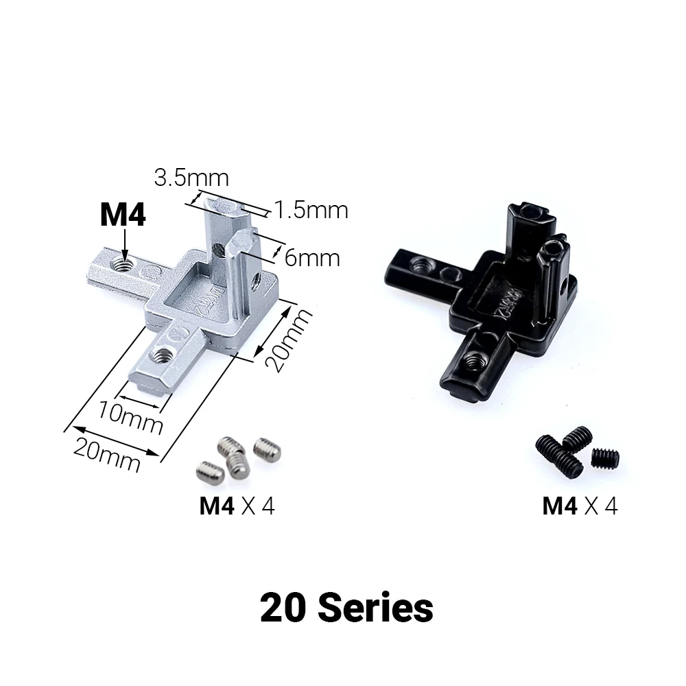 4pack 3-Way End Corner Bracket Connector for Aluminium Extrusion Profile 2020 3030 Series V Slot with Screws