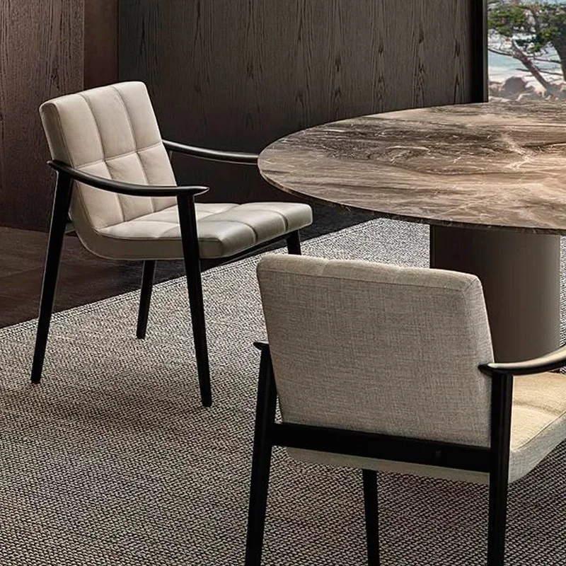 

Nordic desk and chair light luxury minimalist model room single sofa chair solid wood leather dining chair