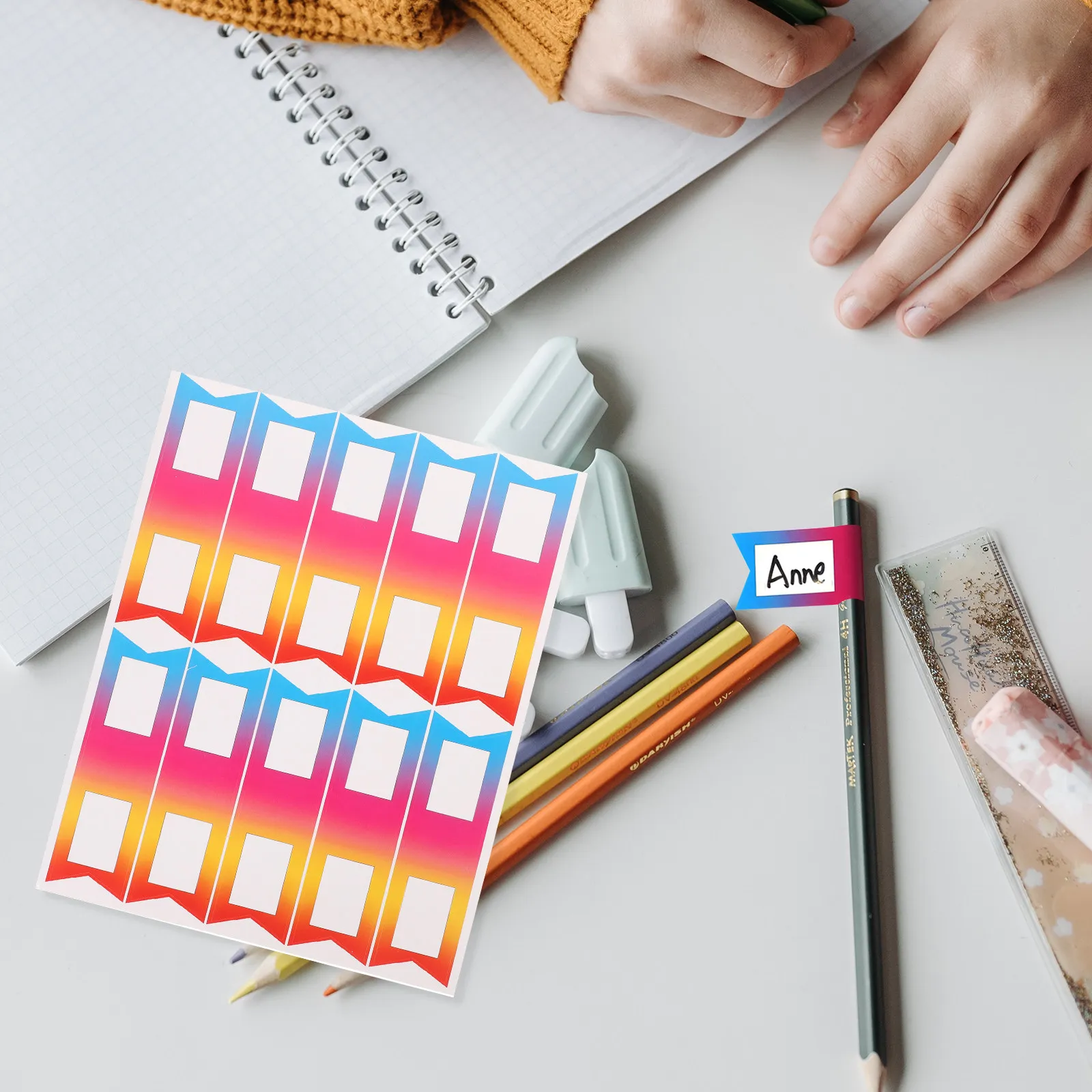 

1Set Classified Tag Sticker Colored Pencil Labels Adhesive Writable Label Stickers for School Office Home Organization Note