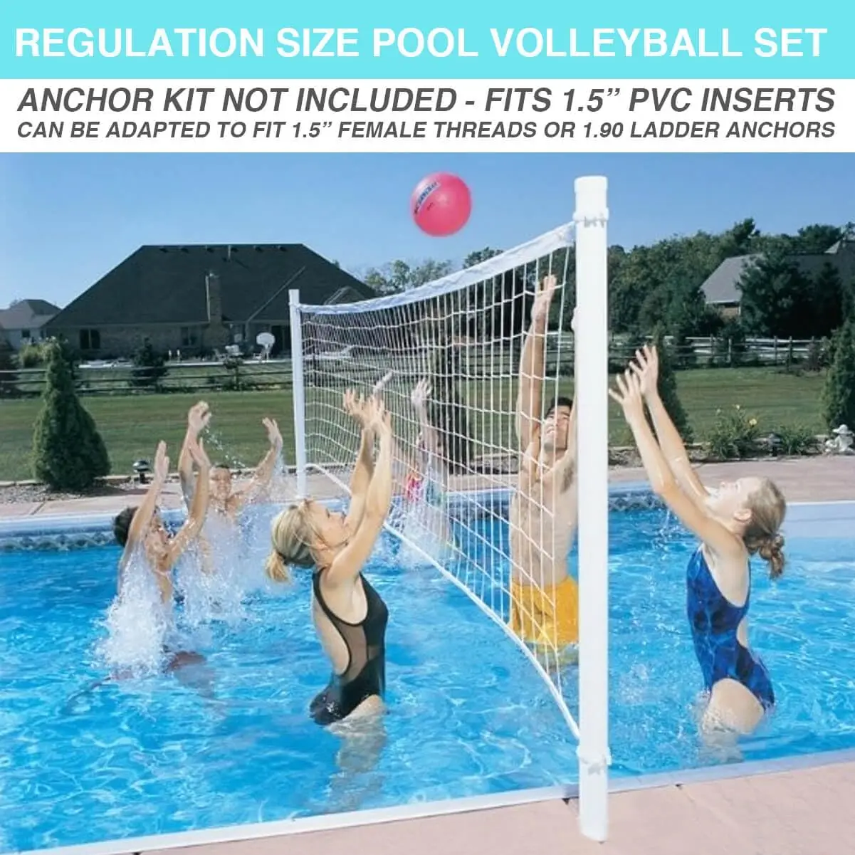 Retrofit Pool Volleyball Set - All-in-One Kit for Swimming Pools, Includes Net, Poles, Ball, Easy Installation, Durable Materials
