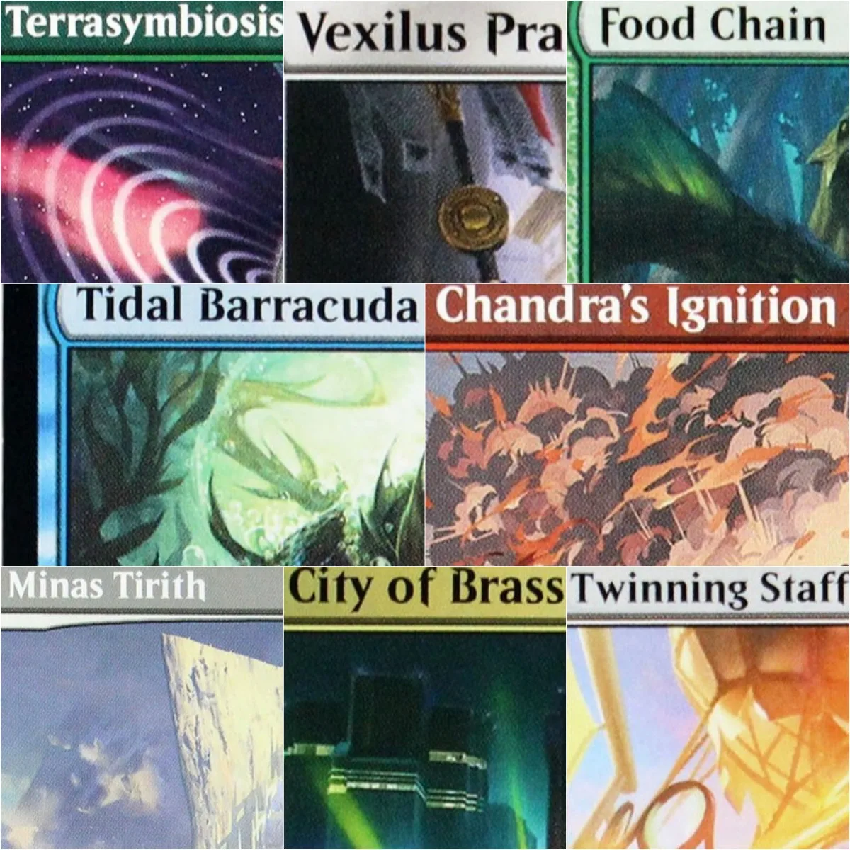 

Holo "Twinning Staff/Terrasymbiosis/Food Chain" Magical Proxy cards High Quality Cards Gathering Board Game Trading Cards
