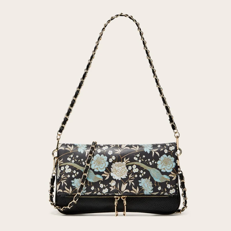 

Vintage Shoulder Bags for Woman Floral Faux Leather Crossbody Bags Women 2026 Small Square Bag Ladies Beige Black Retro Chain