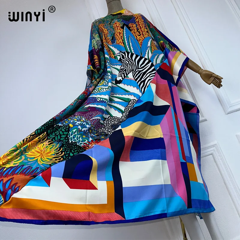 WINYI new high quality Print kaftan fashion africa clothing beach cover up outfits for women evening dress party muslim dress