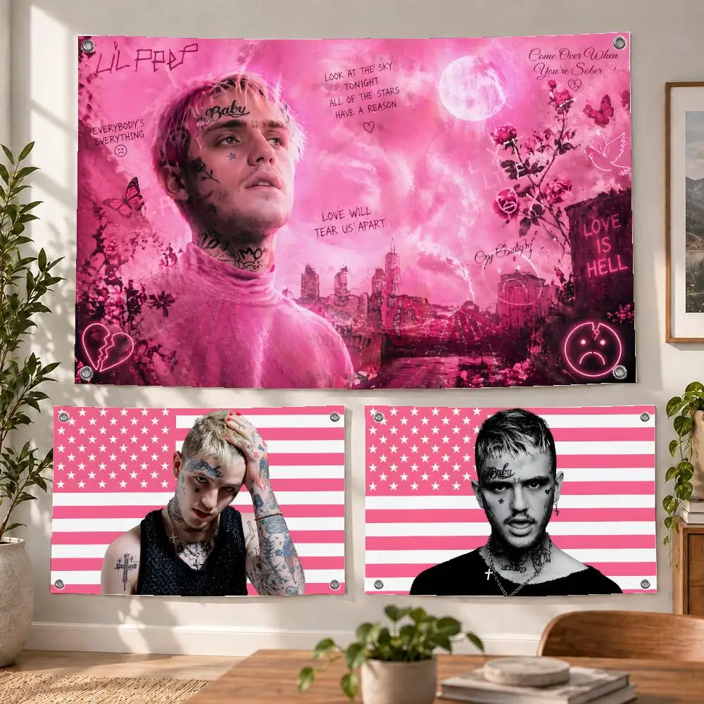 Music Popular Classic Cute Lil Peep Flags Decorative Flag Banner Indoor Bedroom Dorm Gaming Room Wall Party Club Decor Fan Gift