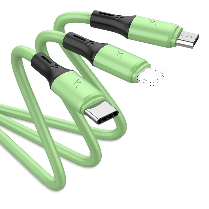 Hot Selling Gift 3a Fast Charging Three In One Mobile Phone Charging Cable for Liquid Silicone with One Drag Three Data Cables