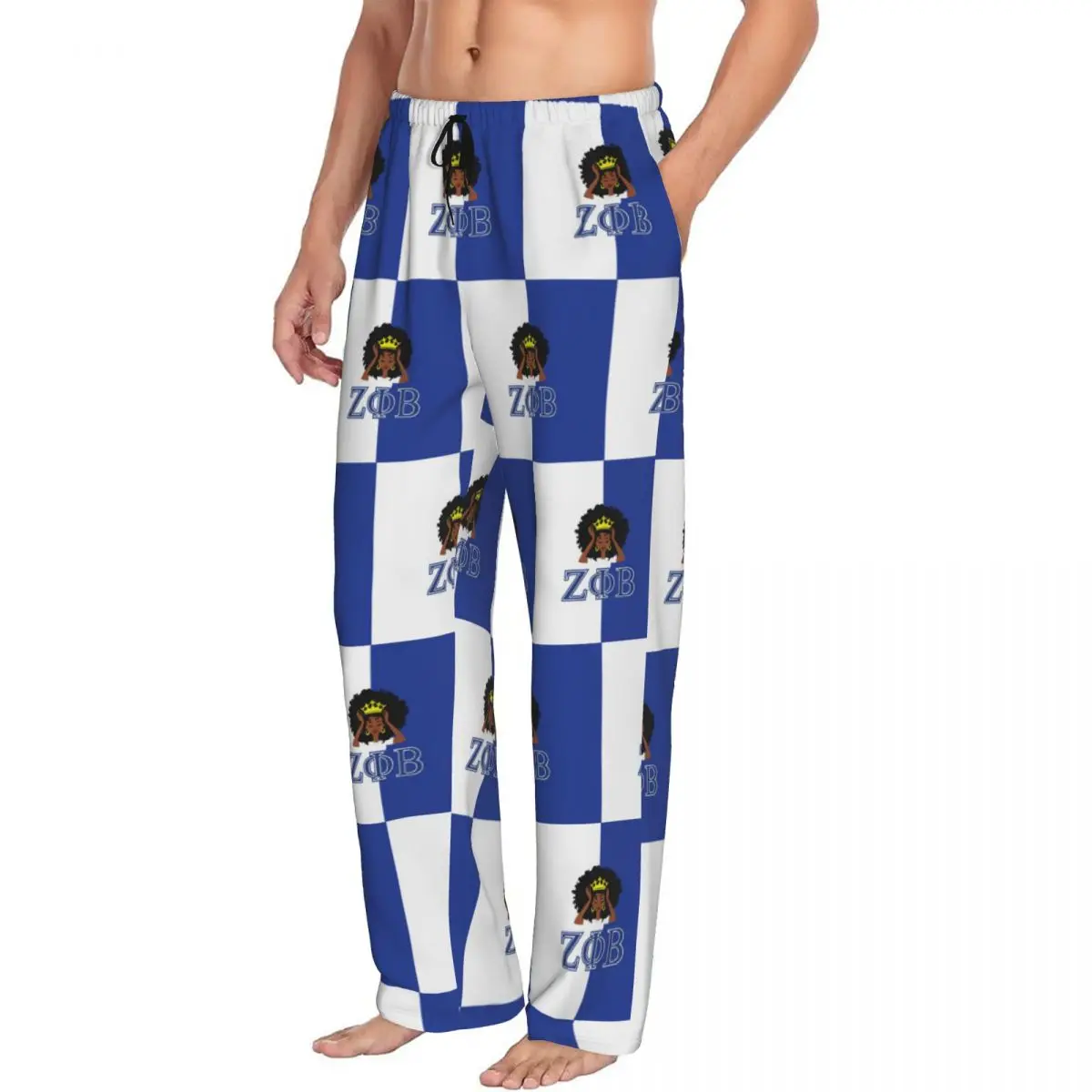 Custom Zeta Phi Beta Sorority Pajama Pants for Men ZOB Greek Letter 1920 Lounge Sleep Drawstring Sleepwear Bottoms with Pockets