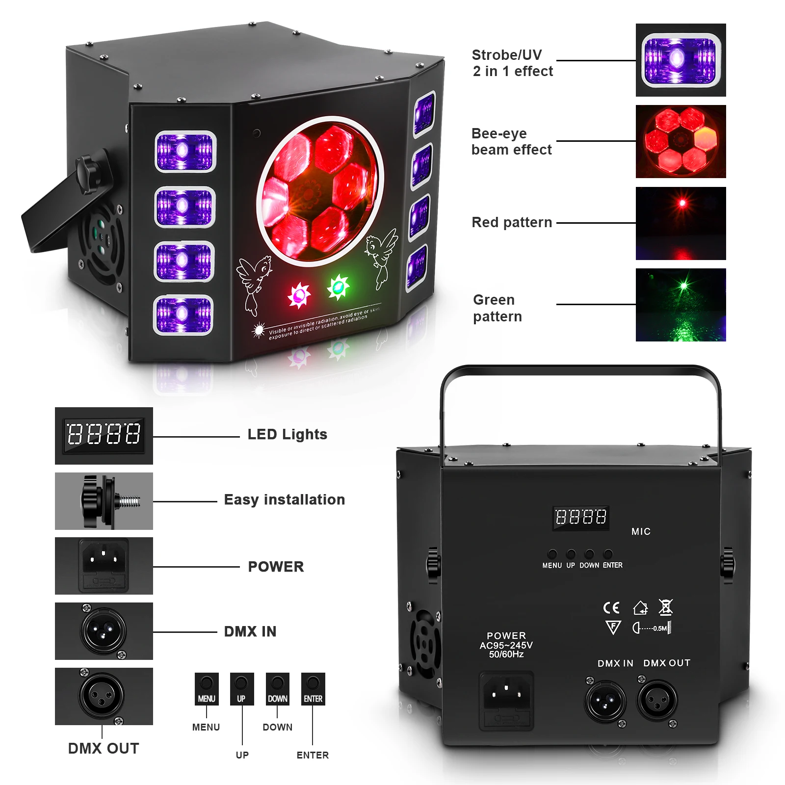 Yiflamefly 100W UV Bee Eye Dj Lights Strobe Stage Light  With Remote Control DMX512 Sound Activated Rave Light For Disco Party