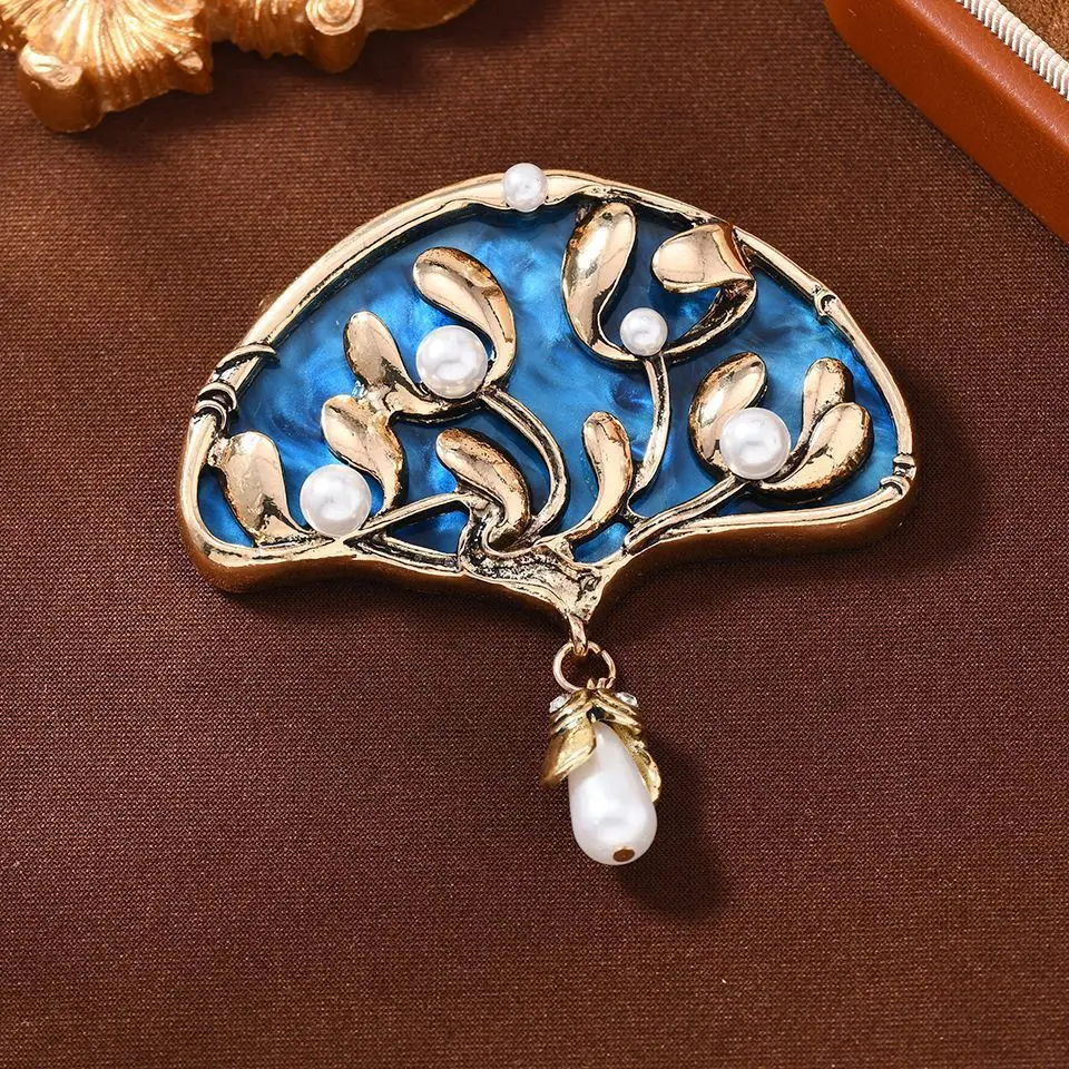 

Лидер продаж, синяя веерообразная брошь в форме ретро, изысканная индивидуальная булавка для корсажа, пряжка, аксессуары для пальто, маленькие и изысканные