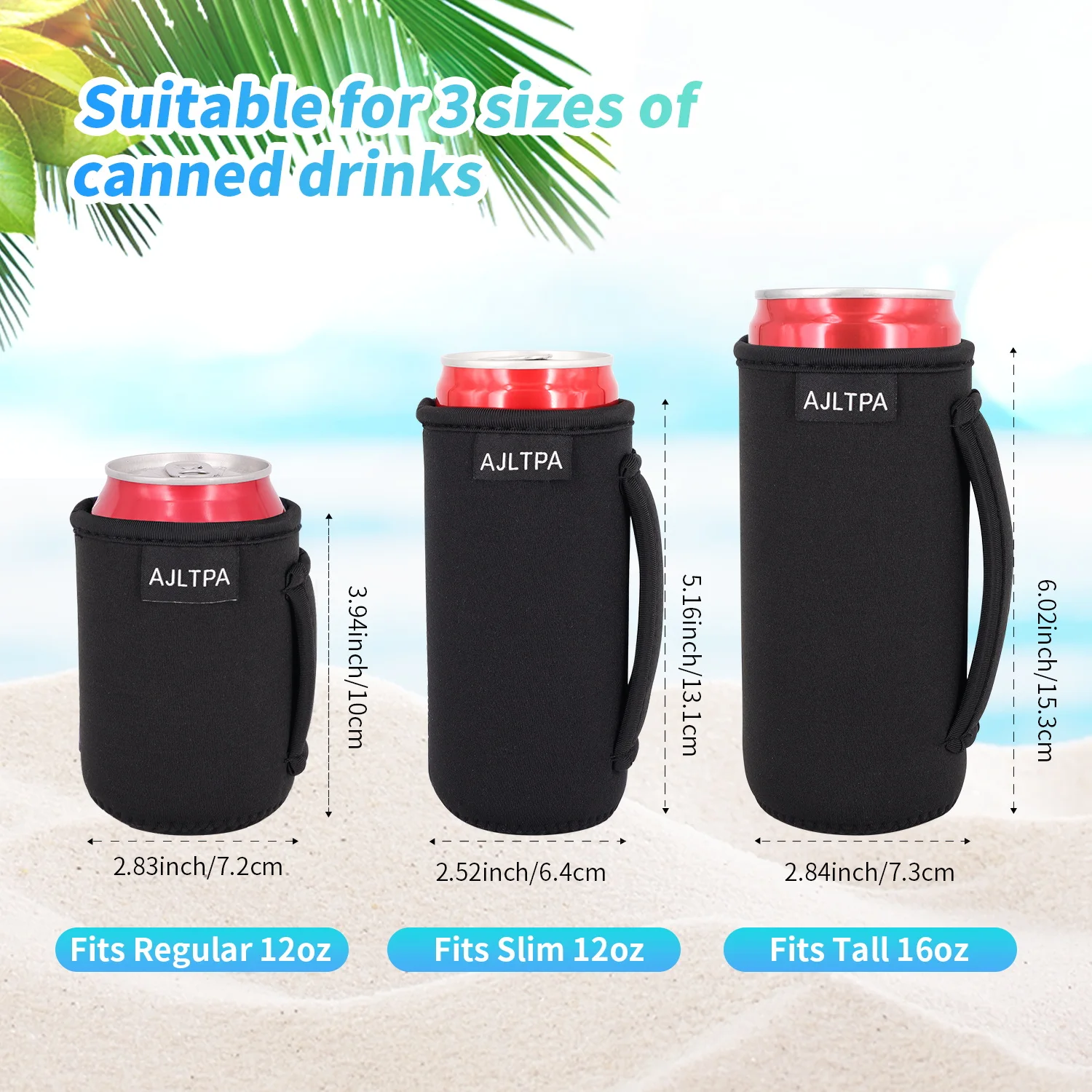 3er-Pack wiederverwendbare, isolierte, schmale Dosenhülle aus Neopren, 12 Unzen, 16 Unzen, mit Griff für Soda, Energy-Drink, Pop, Bier, harter Seltzer – Detail 2