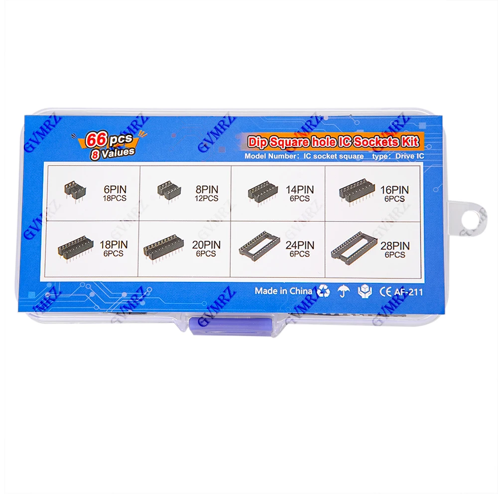 66PCS/lot with Box DIP IC Sockets Adaptor Solder Type Socket Kit  20 24 28 Pin DIP-6 DIP-8 DIP-14 IC Connector 6 8 14 16 18
