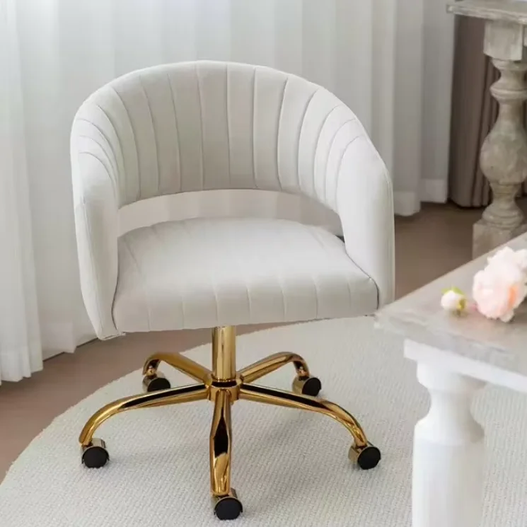Modern Swivel Leisure Chair Round Solid Velvet Wheel For Home Office Vanity Or Bedroom Fabric Makeup Chair For Living Room