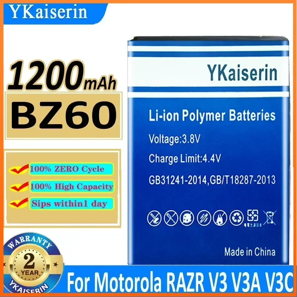 

YKaiserin 1200mAh BZ60 Battery for MOTOROLA RAZR V3 V3A V3C V3I V3M V3T V3XX V6 MAXX PEBEL Portable Batteries Warranty Track NO
