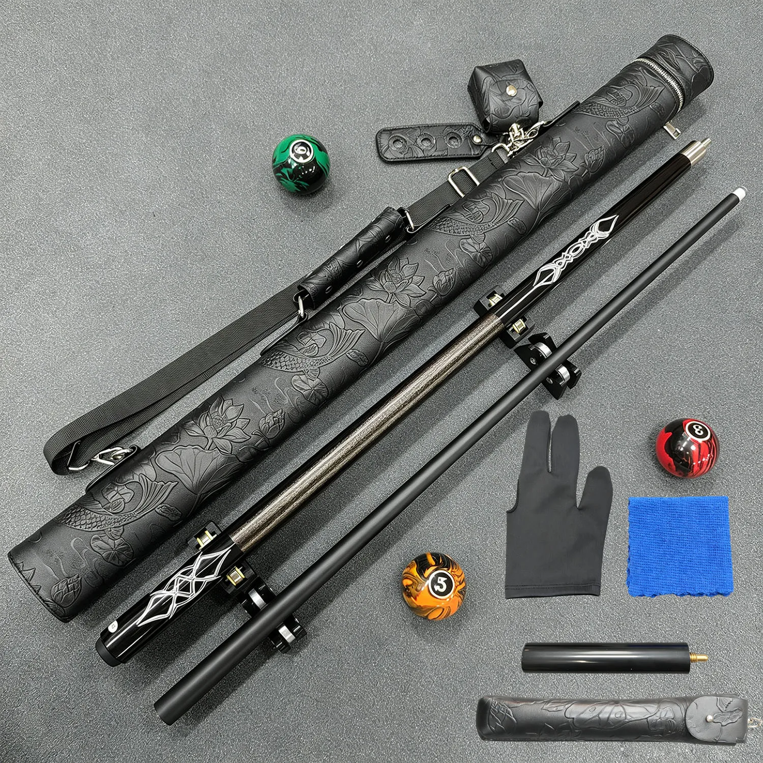 Stylish premium pool cue set with 12.5mm tip and stainless steel 8-thread slow joint, an ideal holiday gift.