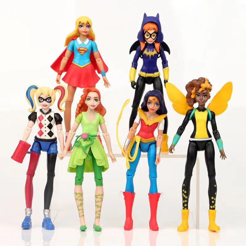 6pcs/set Super Hero Catwoman Wonder Woman Poison Ivy Supergirl BatGirl Harley Quinn Cute Figure Model Toys 15cm