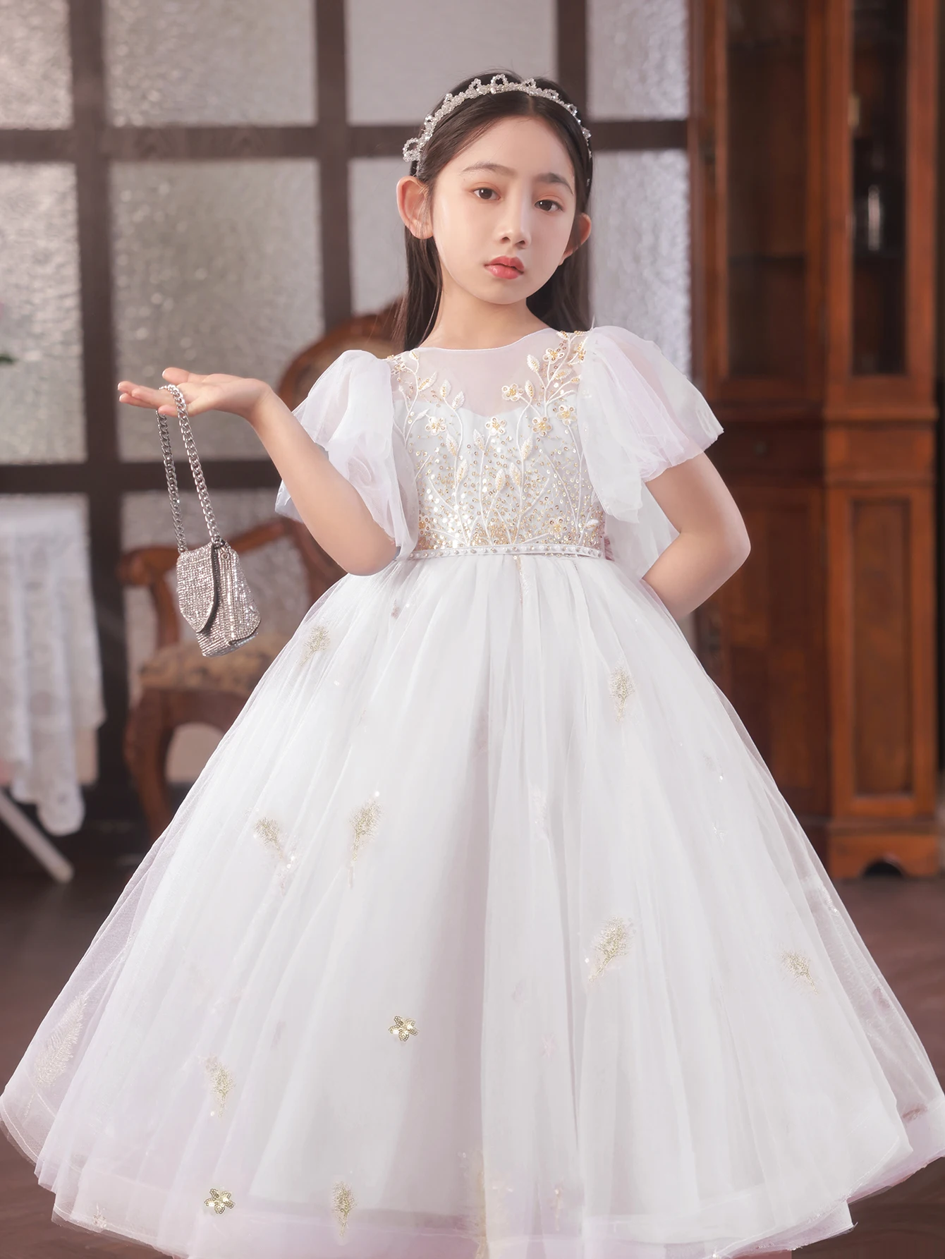 الأطفال الكرة أثواب تنورة طويلة حزب اللباس الزهور الملابس للفتيات حفل زفاف فستان من الشاش