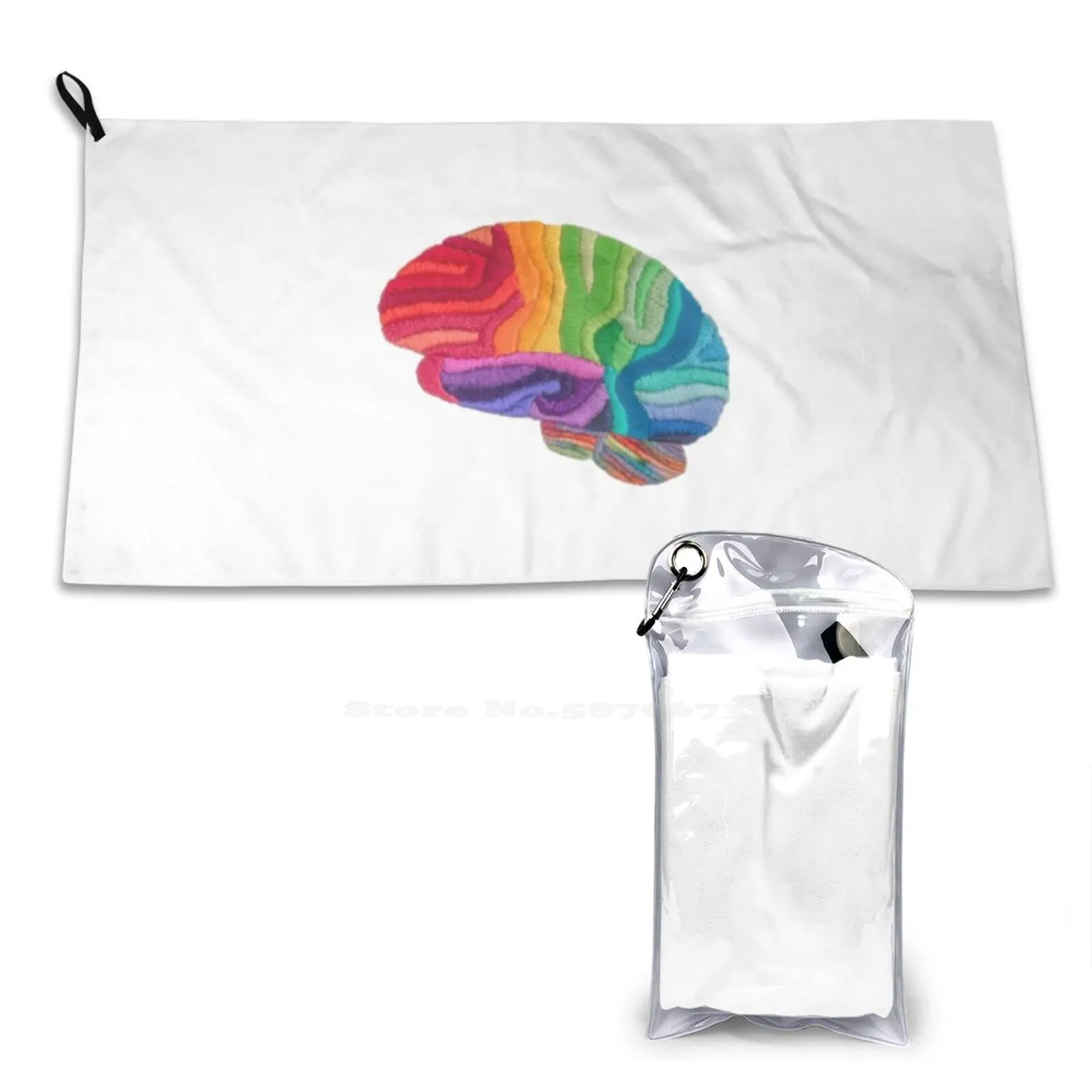 Embroidered Look-Rainbow Brain 3D Print Quick Dry Towel Sport Soft Towel Brains Neuroart Neuroscience Embroidered Brainart