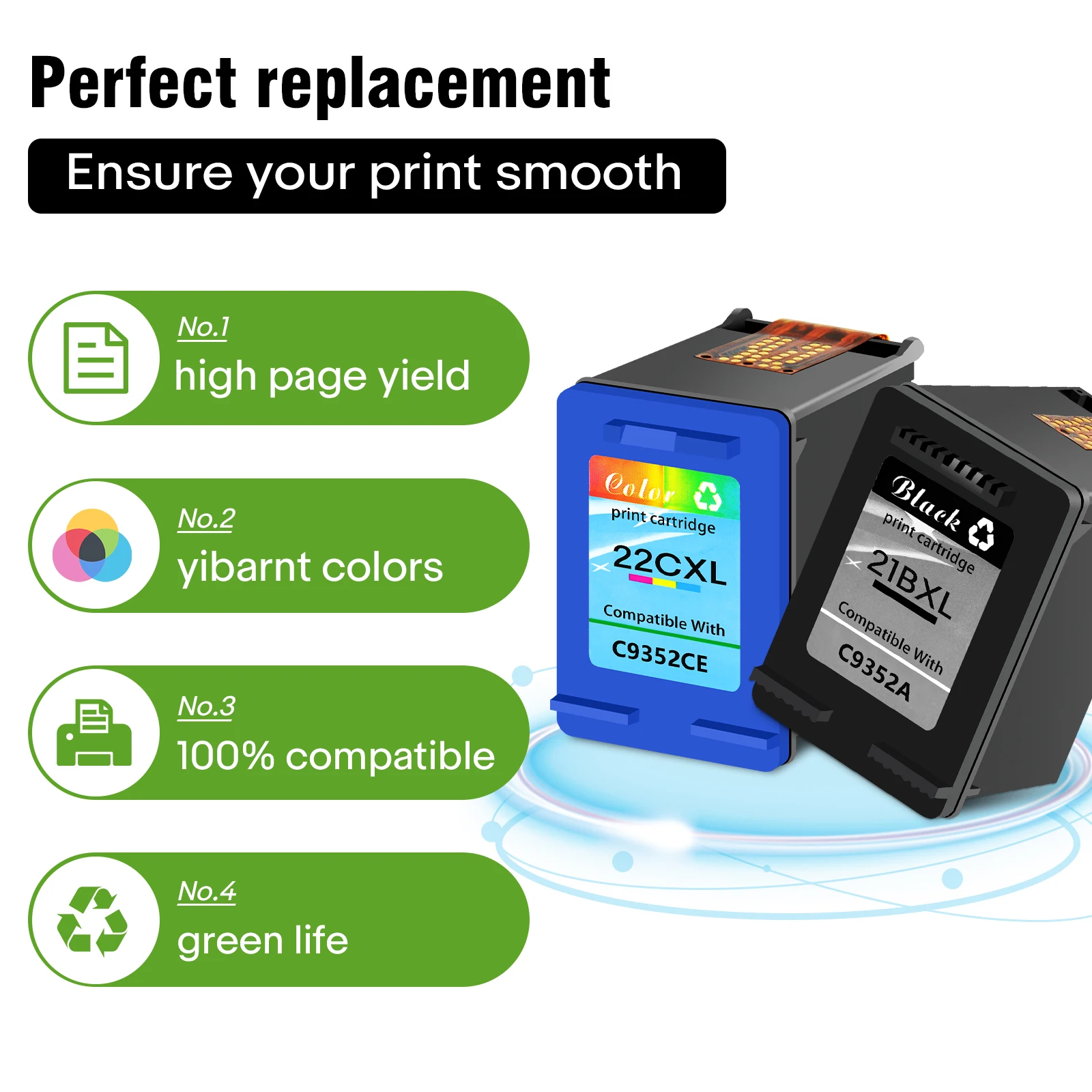 Greencycle 21 22 XL Remanufactured Ink Cartridge Compatible for HP 21XL 22XL Deskjet F2180 F2280 F4180 F2200 F380 380 Printers