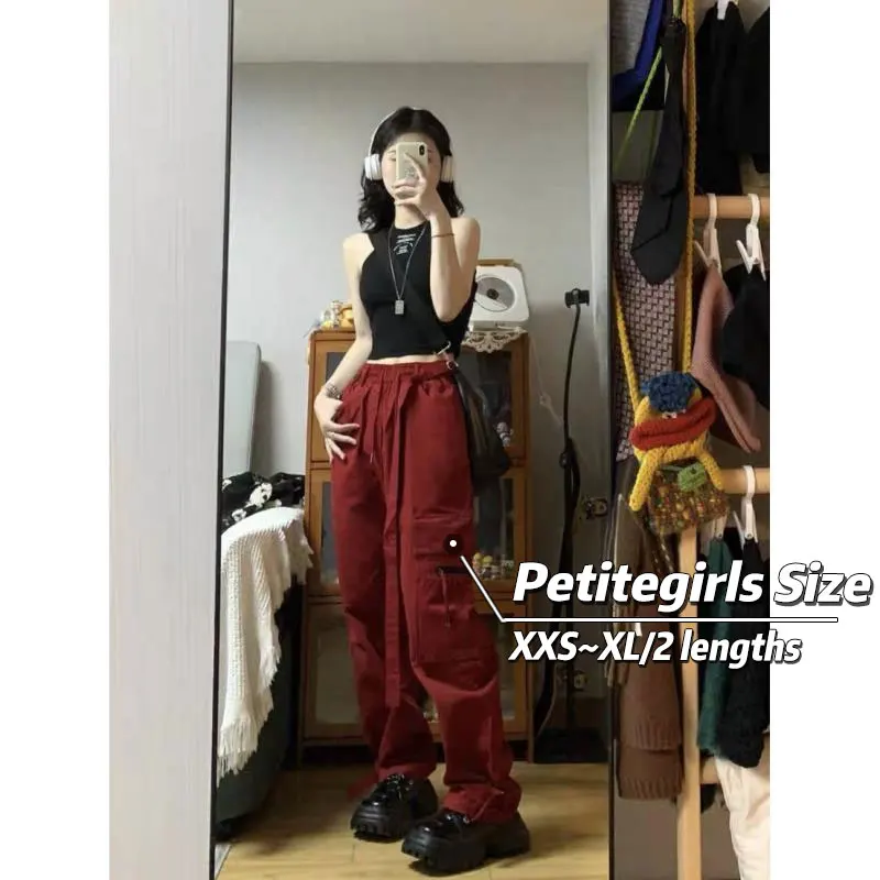 145cm Petite girls American high street overalls women's high-waisted straight wide-leg casual nine-point  XS Appear High Summer