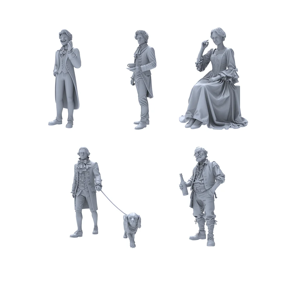 1/64 1/72 Europäische Klassische Lebensszene Harz-Miniaturmodell 6-teiliges Set Vintage Haustier Hund Unbemalt DIY Malerei Herrenhaus Deko