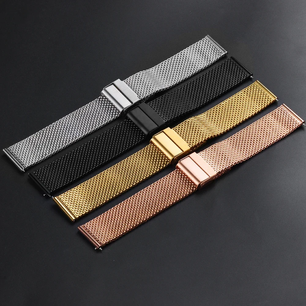 Milanese Mesh Pulseira, Aço Inoxidável, Folding Buckle, Assista Bandas, Strap Bracelet, 3 Thick Tubarão, 1.0mm, 18mm, 20mm, 22mm, 24mm