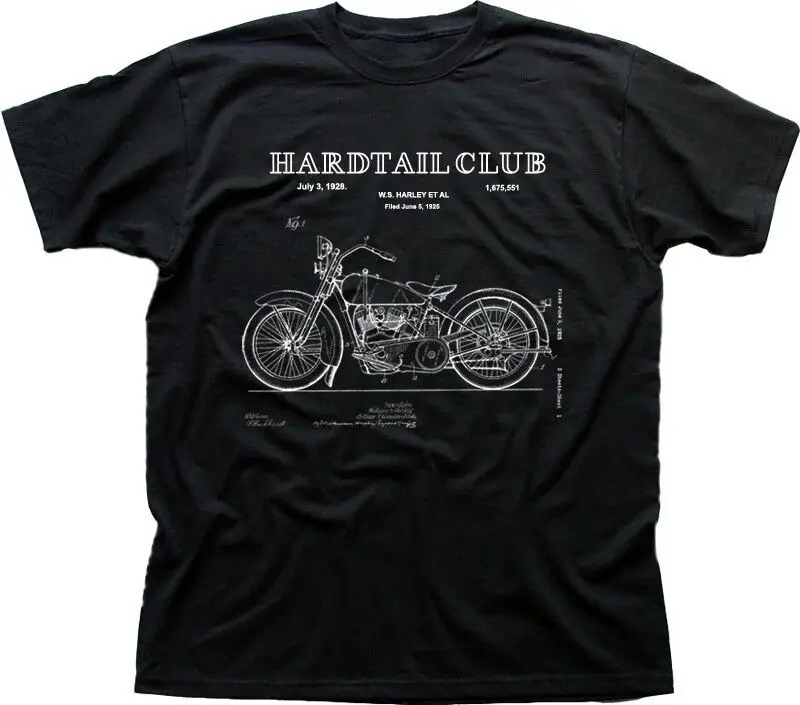 Motorcycle Hardtail Custom Chopper Club Biker patent art black t-shirt 9286