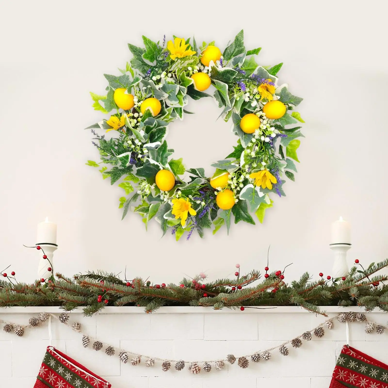 

Lemon Wreath for Front Door Summer Spring Wreath Decorative Rustic Round 17.7in for Fence Indoor Outdoor Yard Window Festival