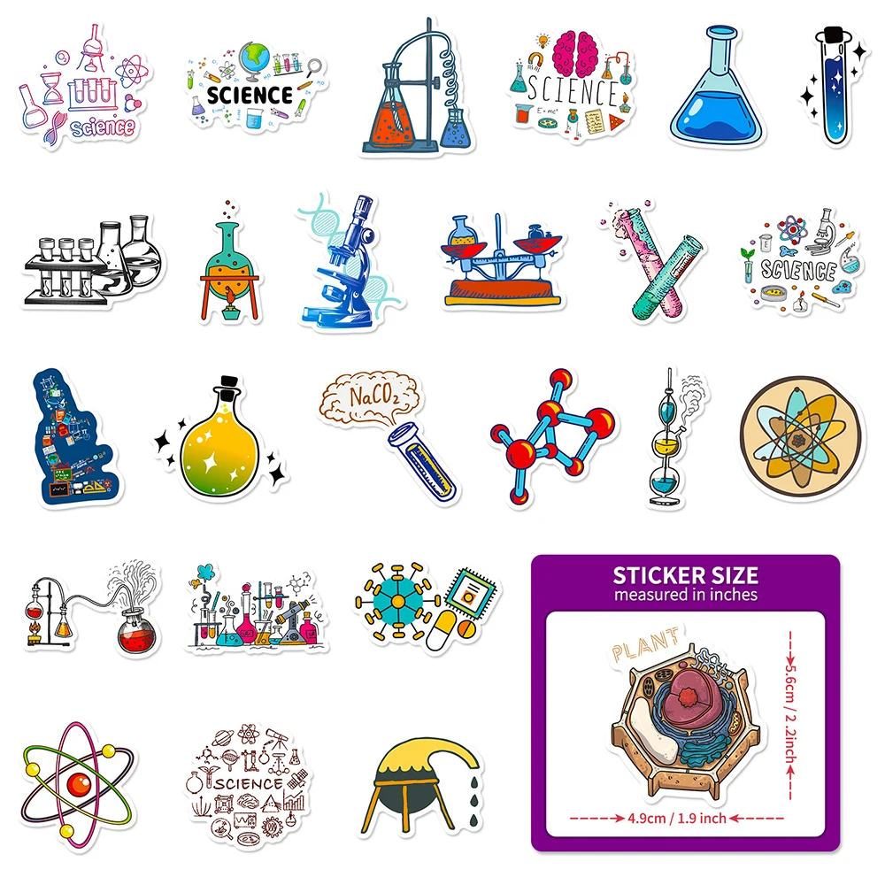 10/30/50/100pcs Science Chemistry Biology Laboratory Research Stickers Kids DIY Toy Decal Stationery Decoration Graffiti Sticker