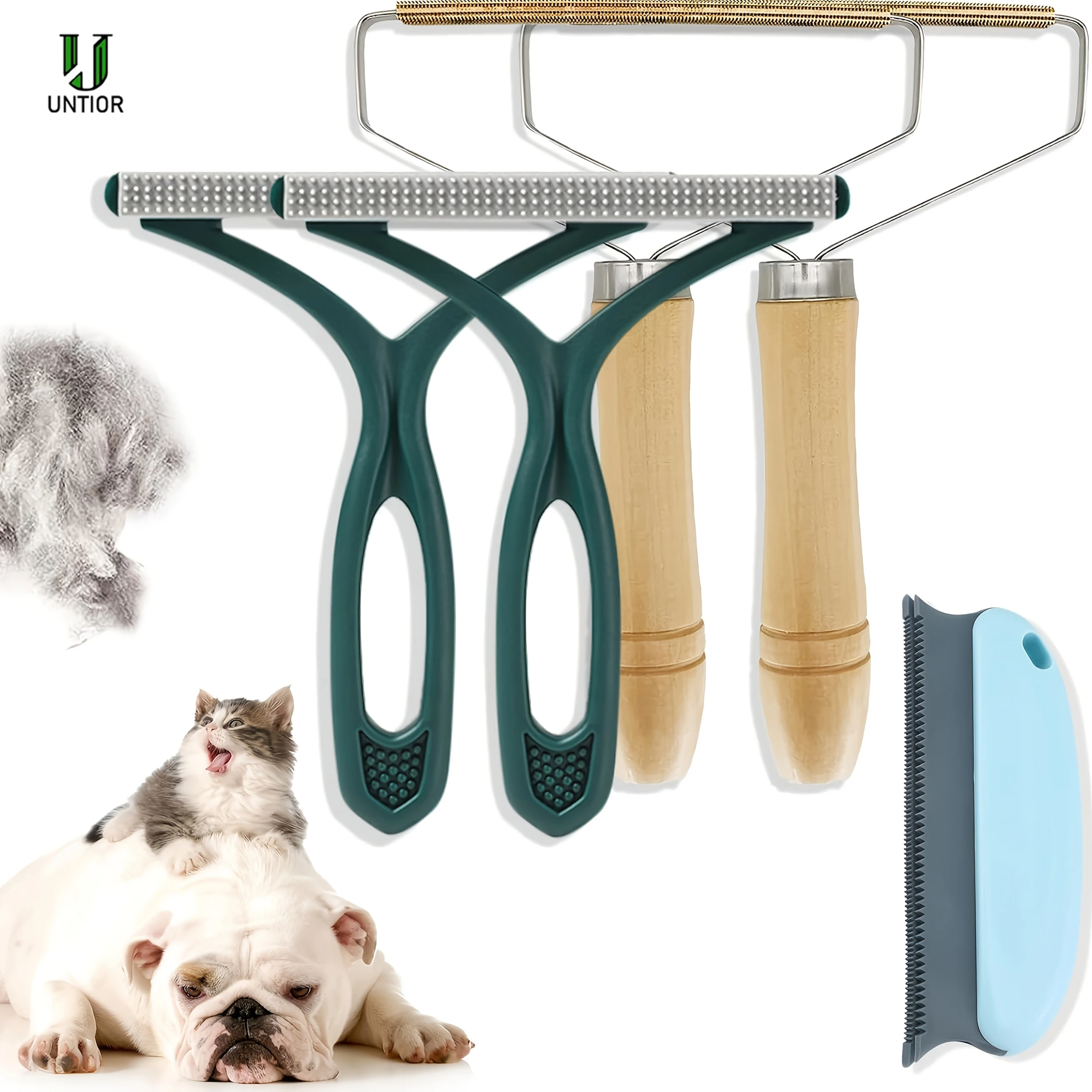 UNTIOR Fusselentferner-Set, tragbar, für Hunde und Katzen, zum Entfernen von Teppich, Schaber für Couch, Möbel, Decke, Kleidung, Teppich, sauberes Zubehör