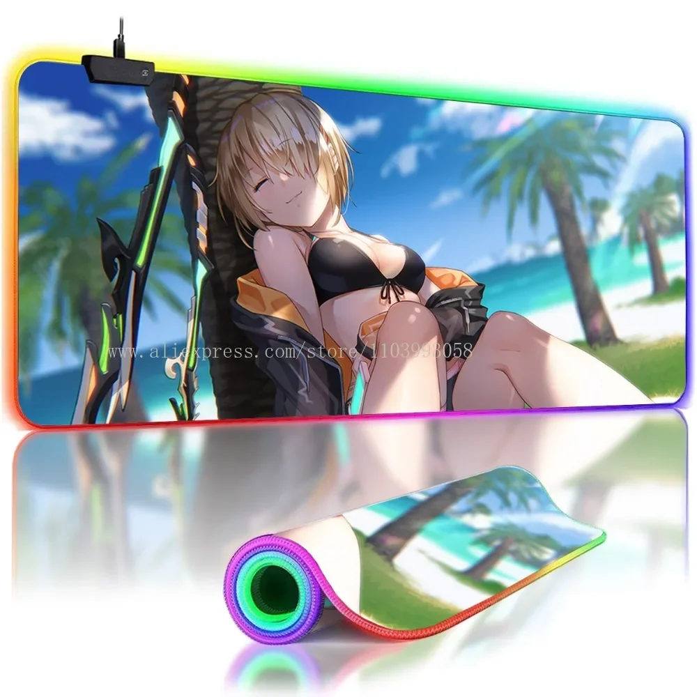 

Heaven Burns Red-Ruka Kayamori led Luminous Mouse pad Gaming RGB Mouse mat Large Mousepad Overwatch Anime Girls Desk play mat
