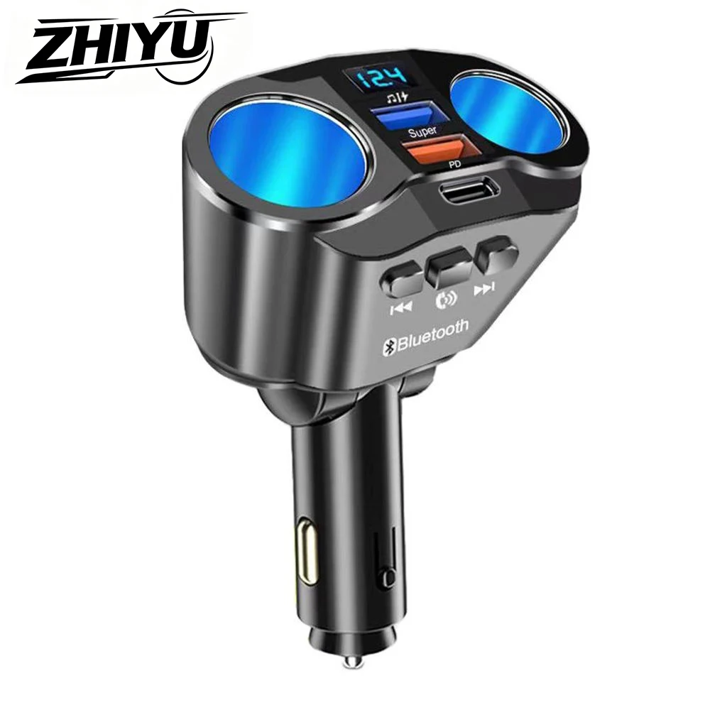 ZHIYU Car Cigarette Lighter Socket Splitter Charger PD QC3.0 Fast Charger Dual USB 4.8A Digital Display Power Adapter All Phone