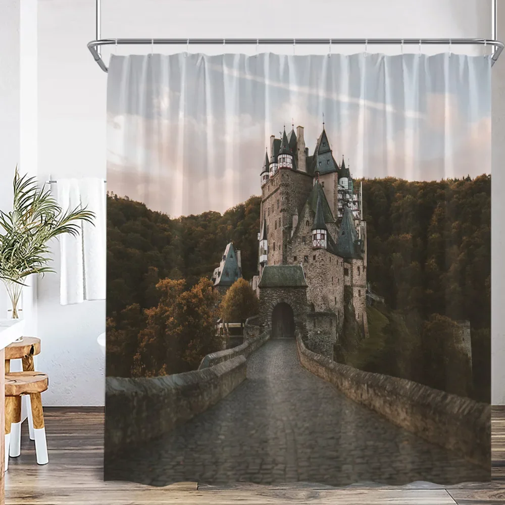 Vintage Castle European Shower Curtain Architecture Cathedral Bathroom Decorations Europe Polyester Bath Curtains with Hooks