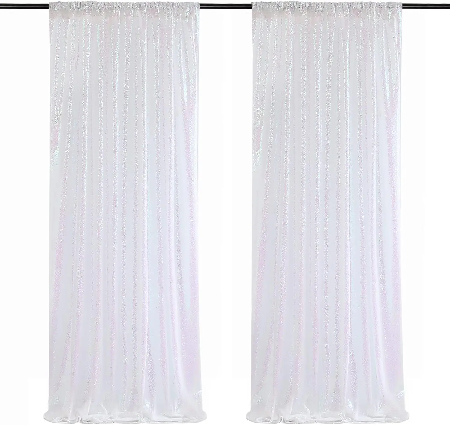 

White Iridescent Sequin Backdrop Curtain 4 Panels 2FTx8FT Glitter White Iridescent Background Drapes Sparkle Photography Backdro